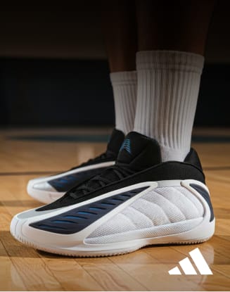 adidas Anthony Edwards 2 basketball shoes displayed on a basketball court.