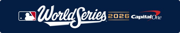 Promotional banner with MLB logo and Capital One logo. Text reads: TRENDING for FANS. Center graphic reads: World Series 2026 Capital One.