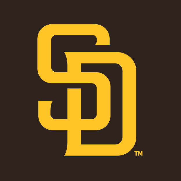 San Diego Padres interlocking SD logo in gold on a dark brown background.