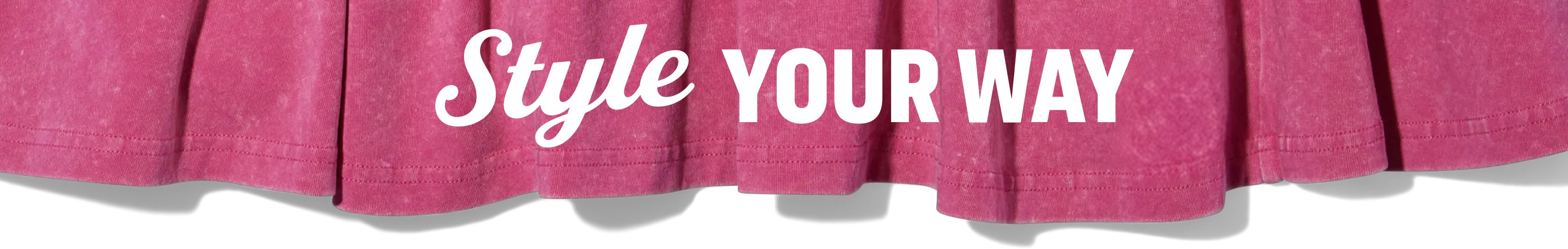 Pink dress hemline background with white text reading Style Your Way.