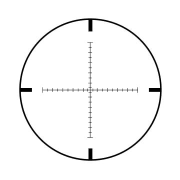A nonilluminated reticle with hash marking in the center and thick posts.