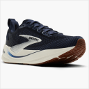 Brooks Ghost Max 4 running shoe in navy and white, side angle view.