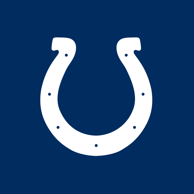 Indianapolis Colts horseshoe logo on a blue background.