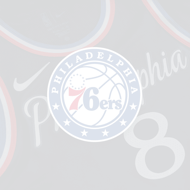 Philadelphia 76ers logo overlaid on top of a closeup of Spurs NBA jersey.