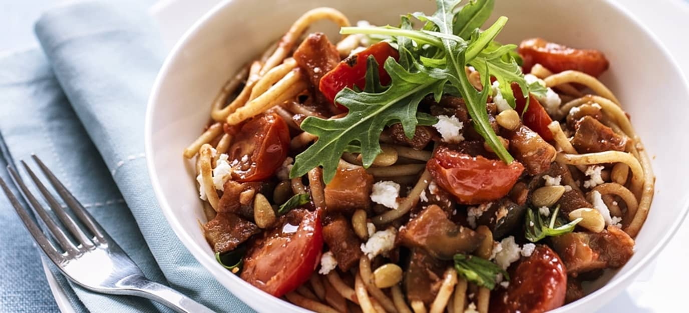 Eggplant and rocket spaghetti
