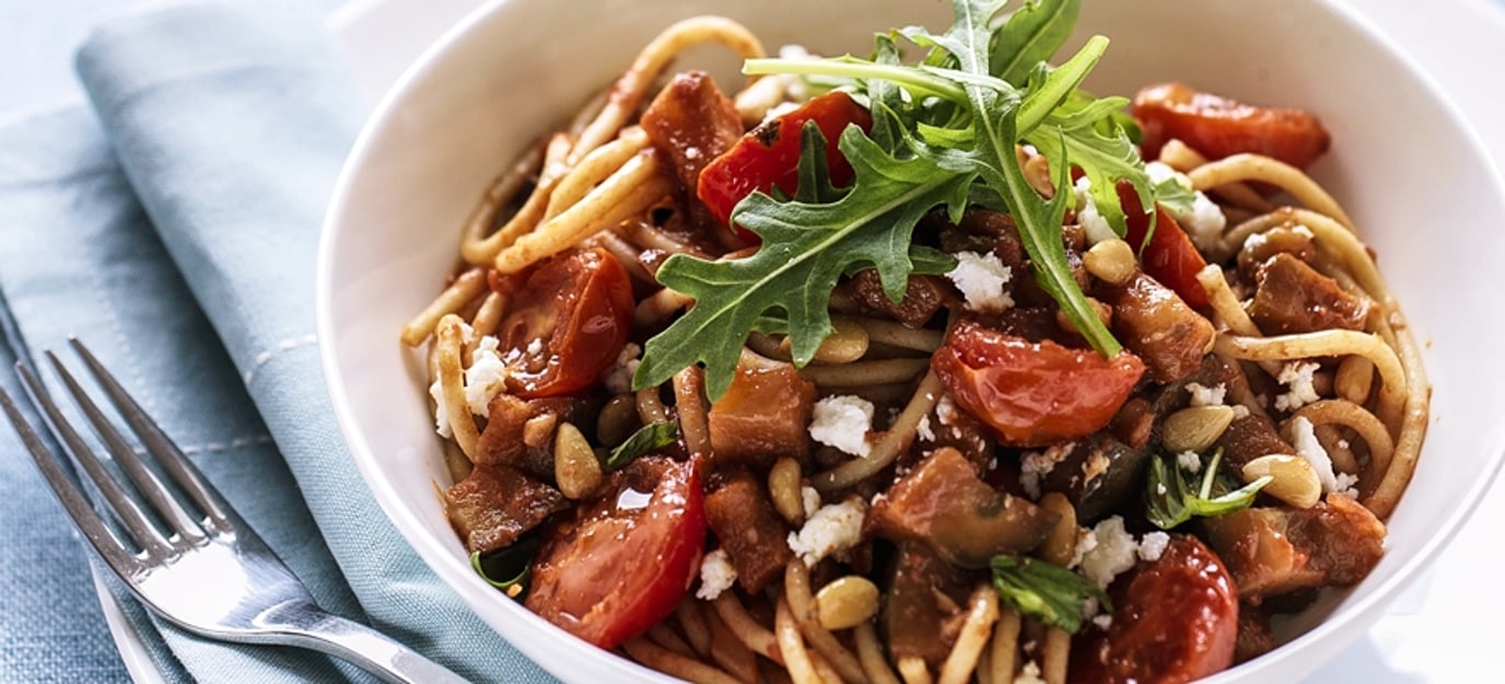 Eggplant and rocket spaghetti