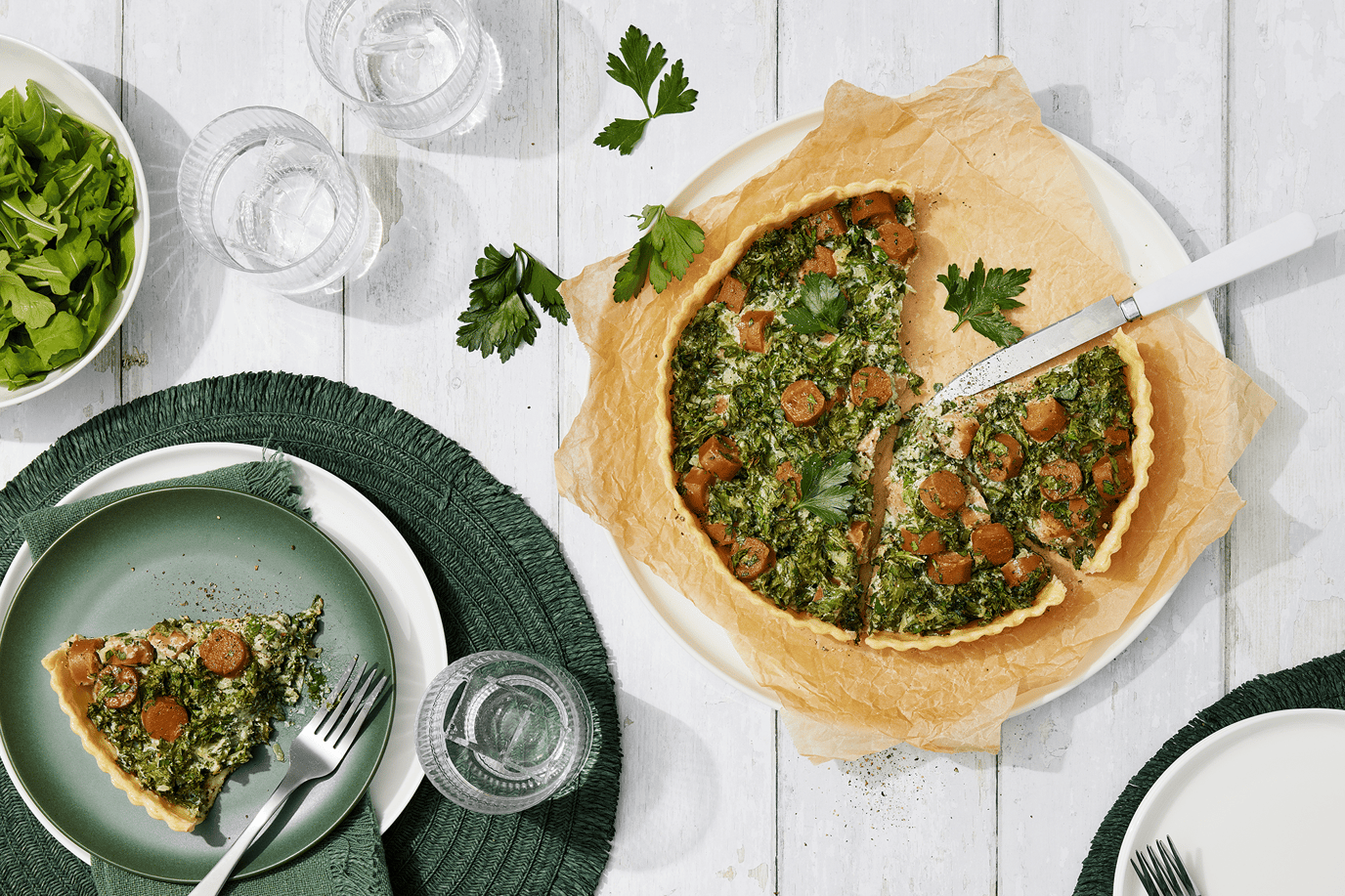 Vegie Sausage and Kale Tart