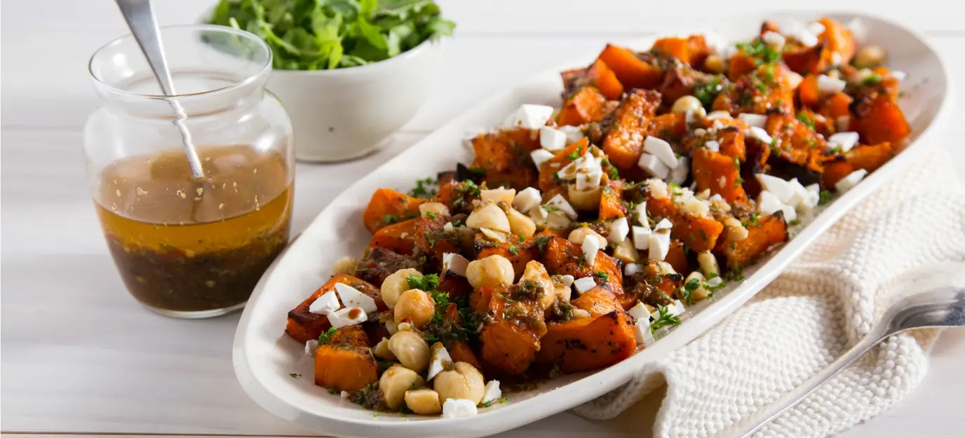 Roast pumpkin and macadamia salad