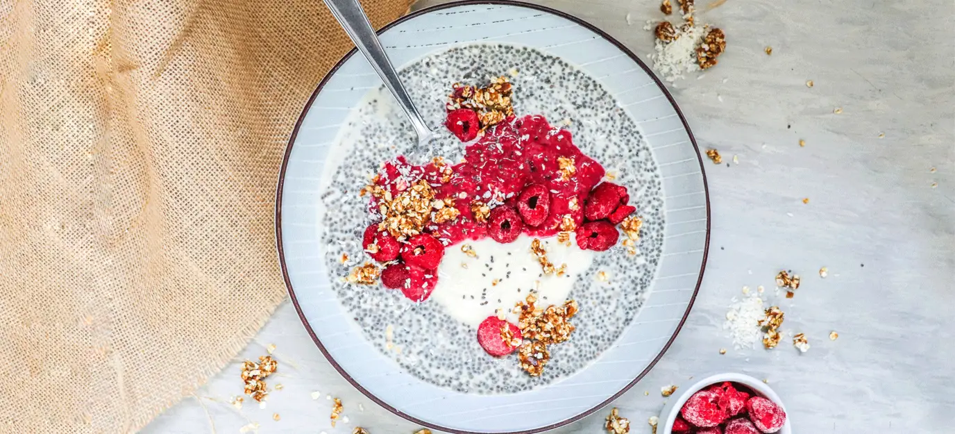 Raspberry & coconut chia pudding breakfast bowls