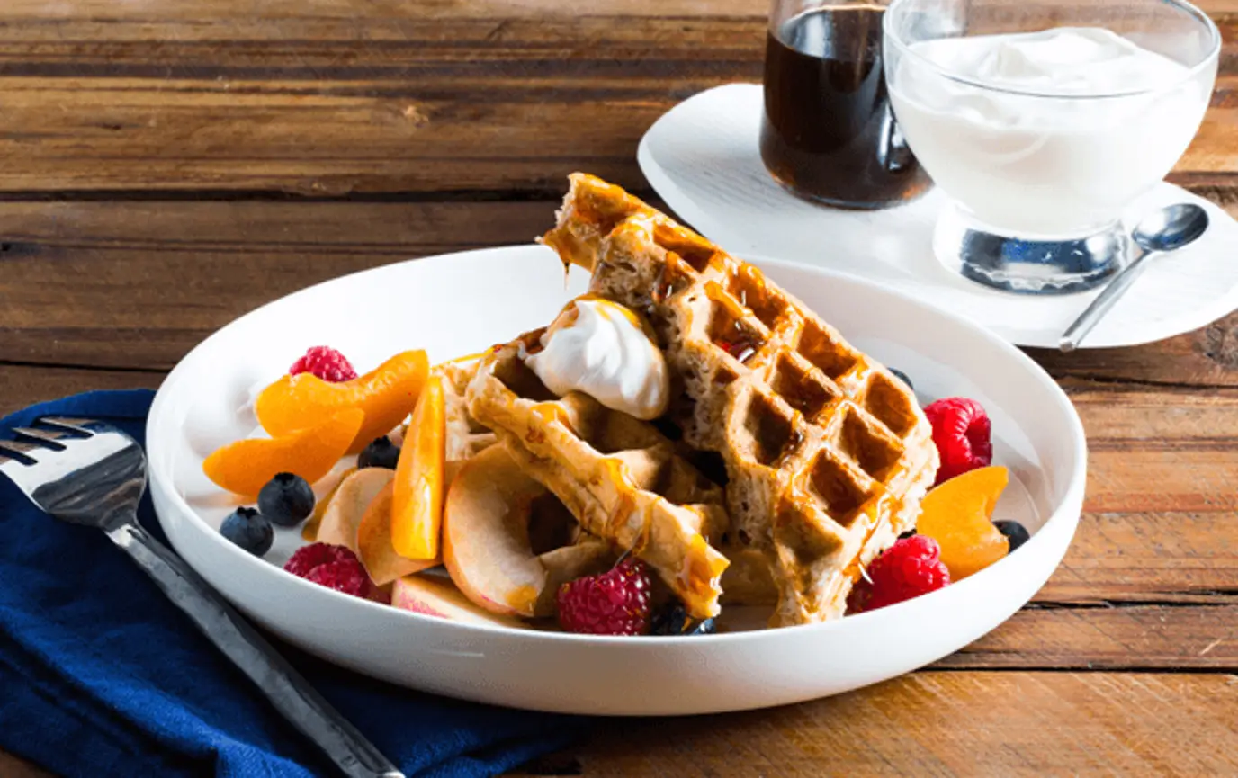 Weet-Bix waffles with fresh fruit