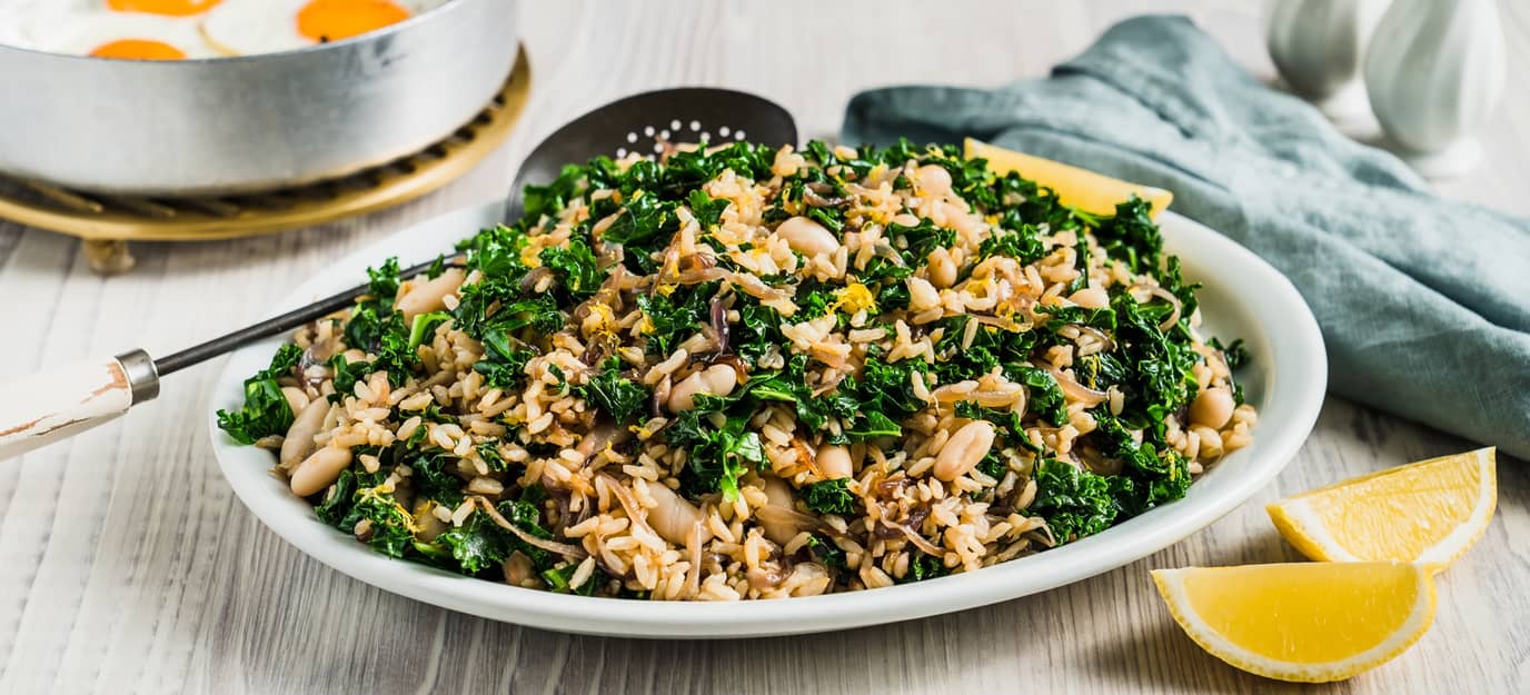 Caramelised onion & kale rice