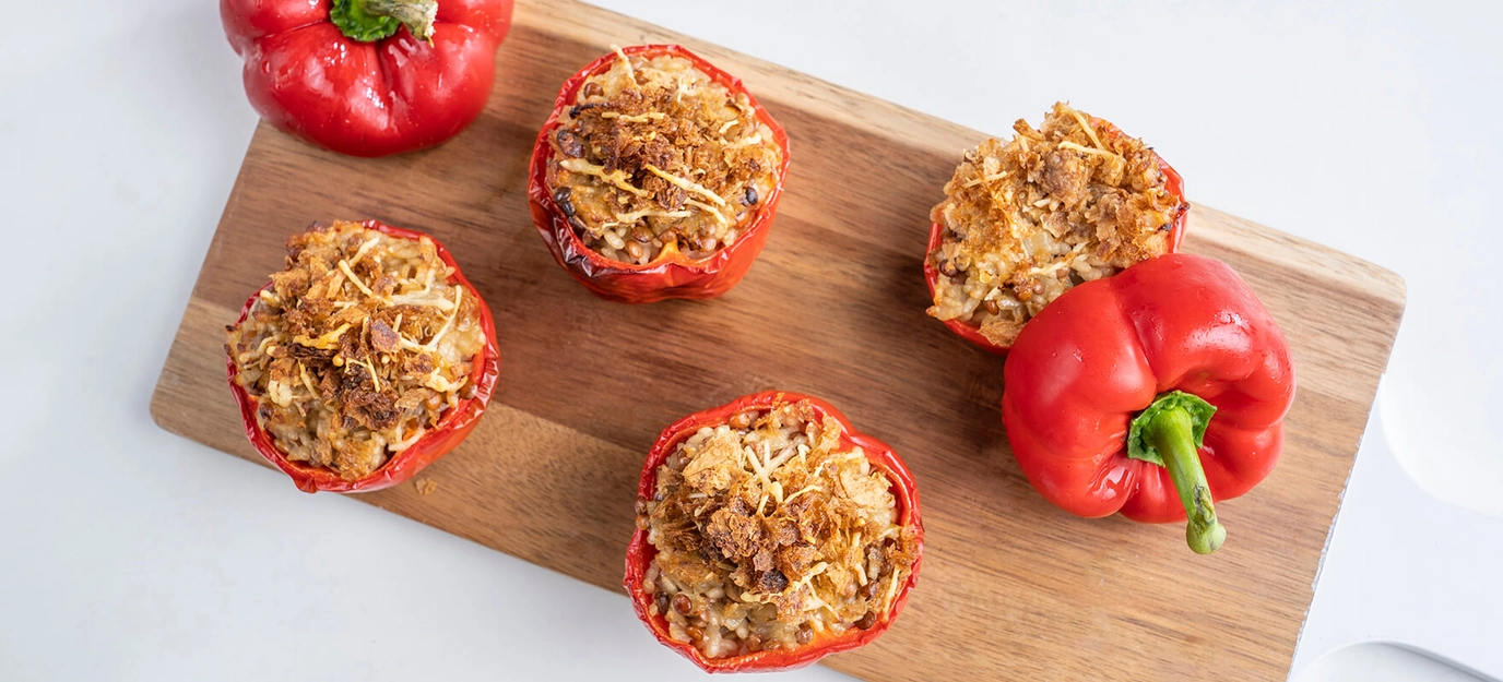 Capsicum cups with lentil risotto Capsicum cups with lentil risotto