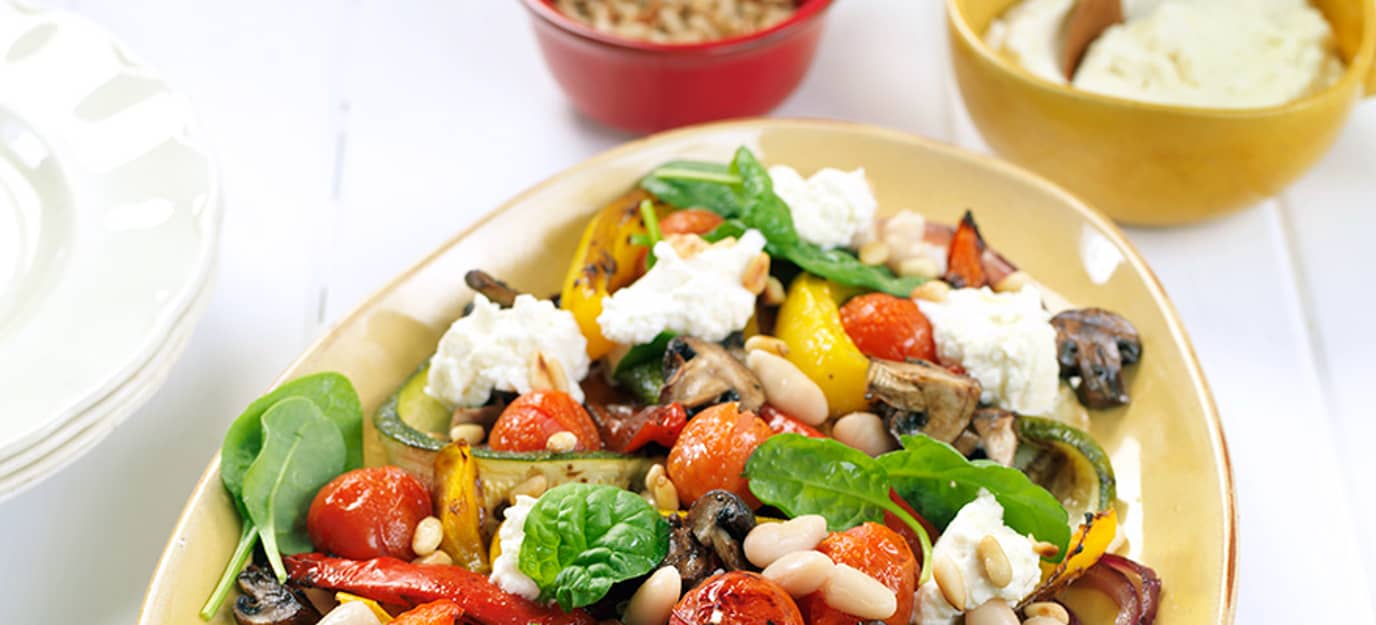 Roast vegetable and white bean salad