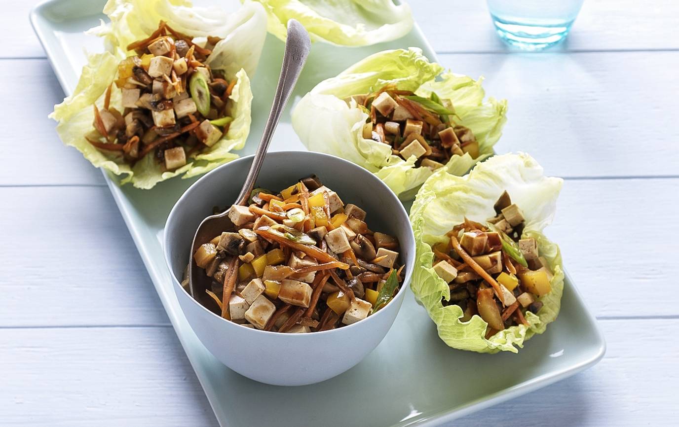 Mushroom and tofu san choy bau