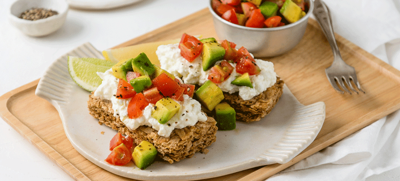 Avocado, cottage cheese, tomato spread