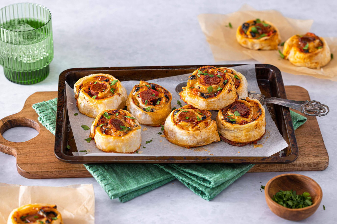 Pizza pinwheels with vegie hot dogs