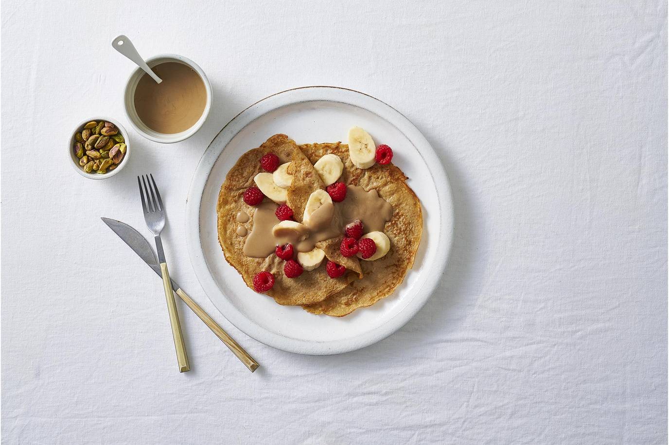 Banana crepes with chai custard