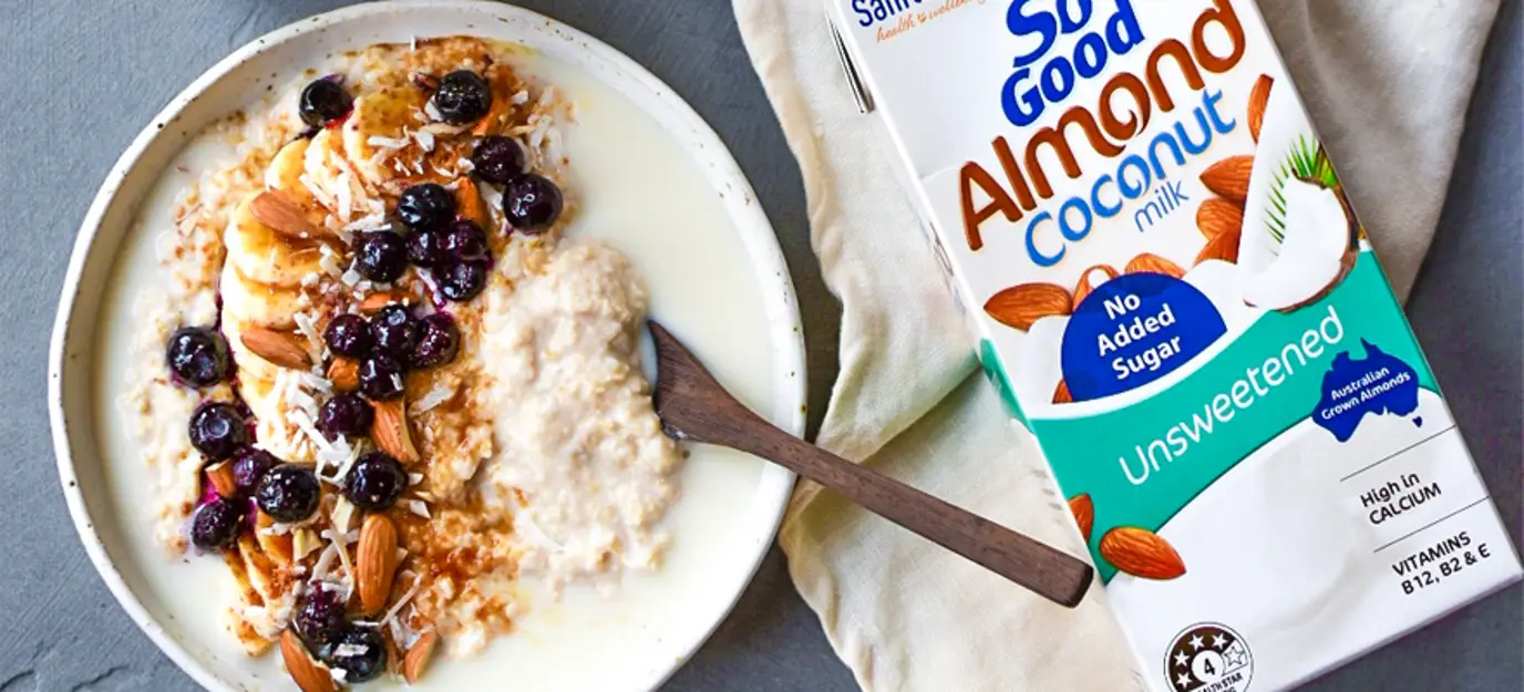 Almond Coconut oats with banana & blueberries