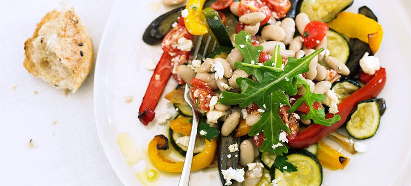 Roast vegetable and white bean salad