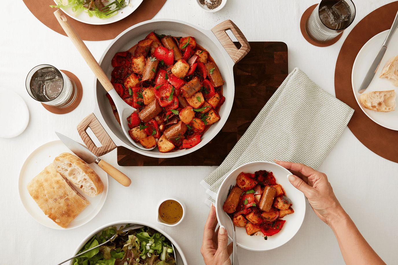 Skillet sausages with smokey tomato sauce