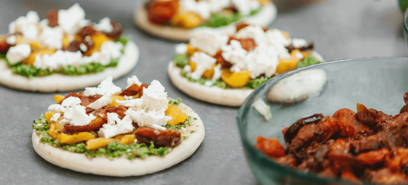Roasted vegetable pesto pizzetta