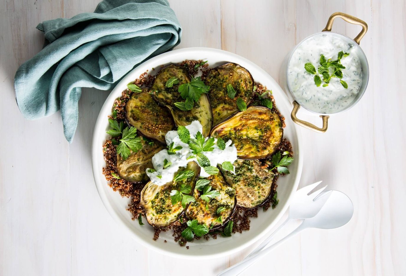 Grilled eggplant with tzatziki