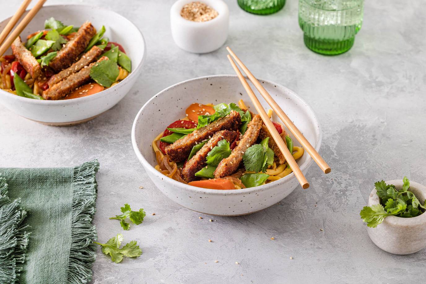 Teriyaki Stir-Fry with Crispy Chicken Style Strips