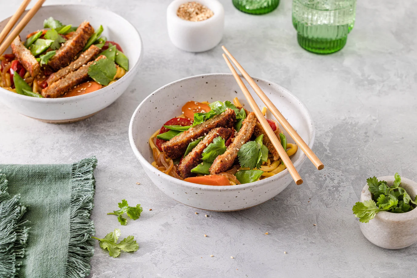 Teriyaki Stir-Fry with Crispy Chicken Style Strips