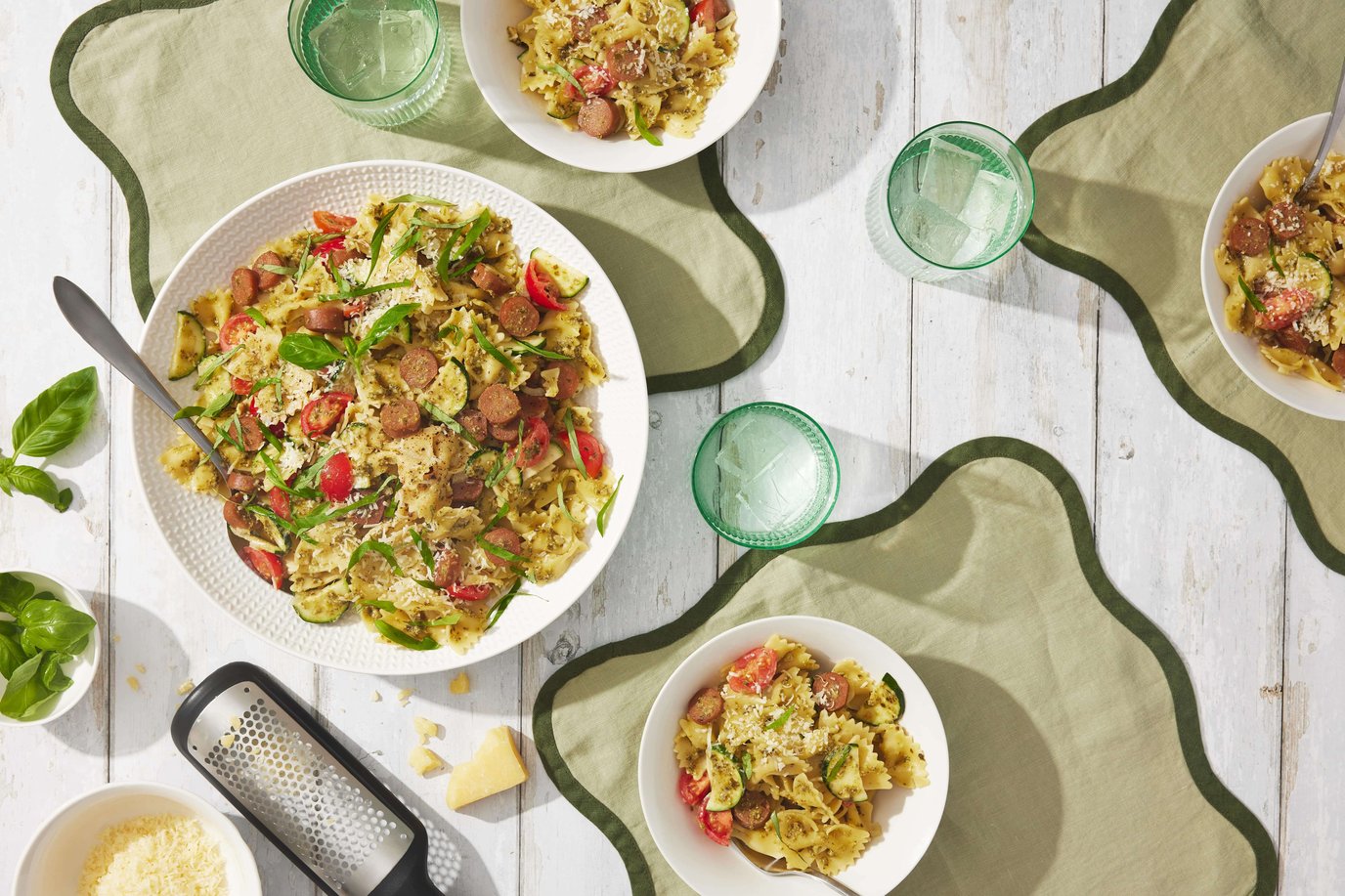 Pesto Sausage Pasta with Vegie Sausages