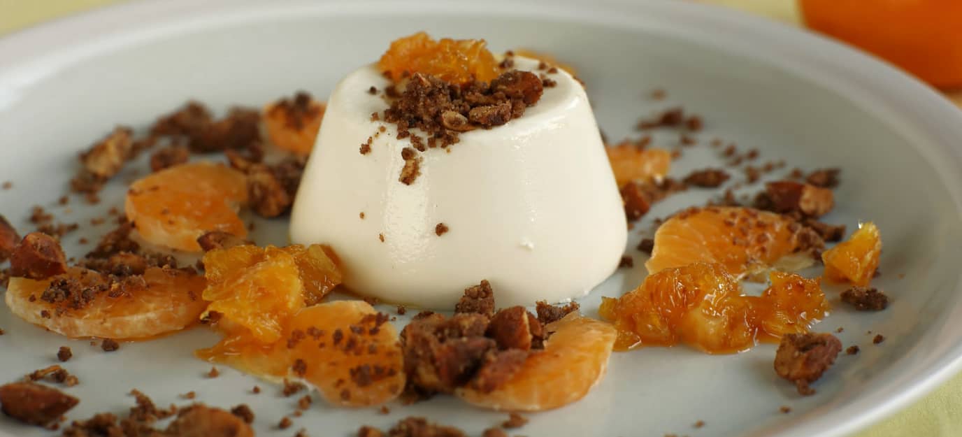 Coconut panna cotta with citrus jam & almond crumble