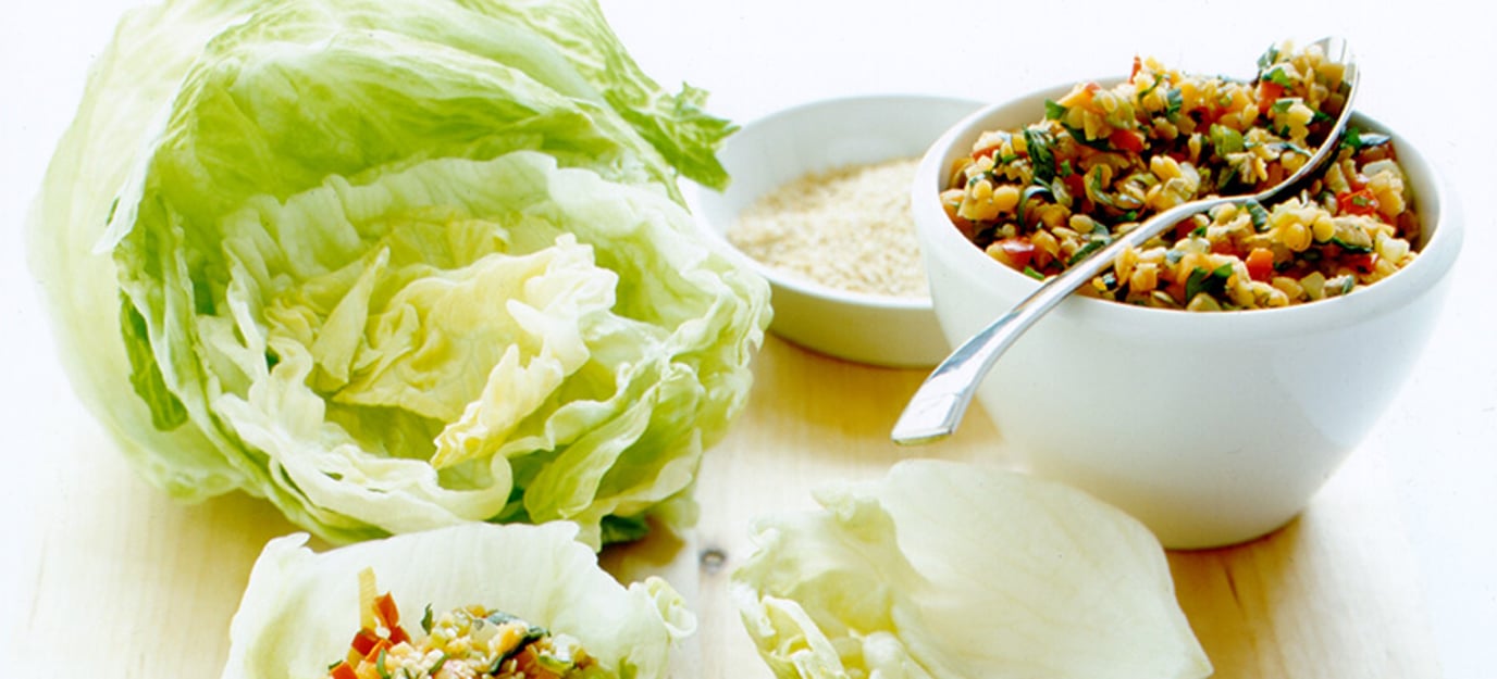 Lentil and vegetable lettuce cups