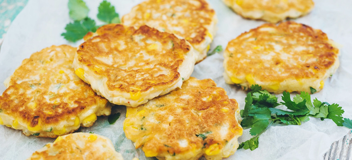 Corn and coriander fritters Corn and coriander fritters
