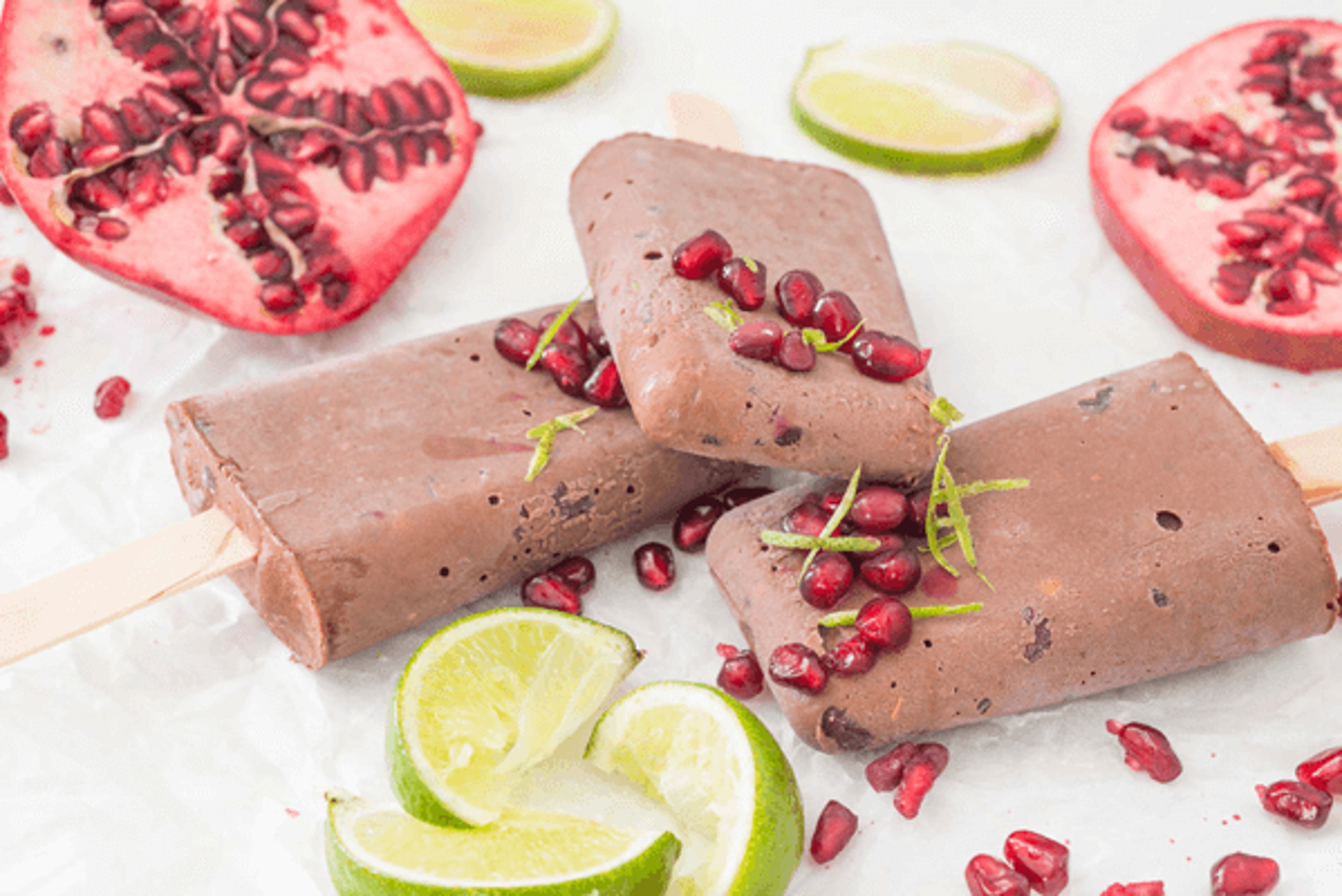 Choc pomegranate and lime popsicles Choc pomegranate and lime popsicles