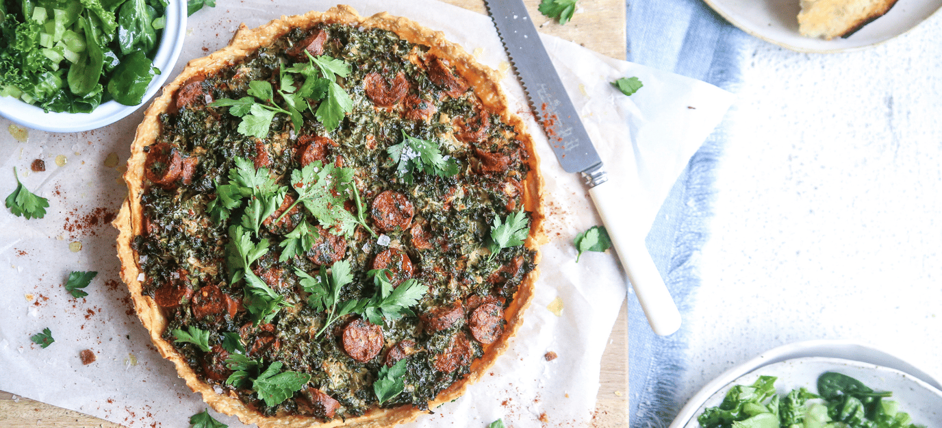 Vegie sausage and kale tart