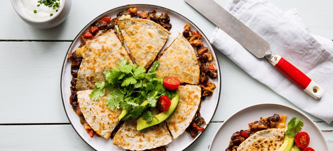 Marmite and bean quesadillas