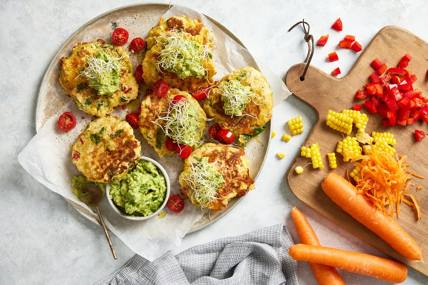 Veggie hash browns with avocado on toast