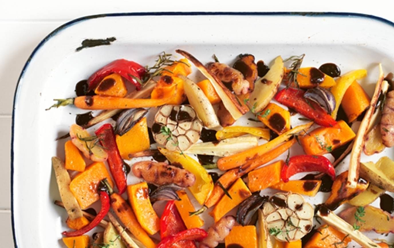 Roast vegies with Marmite glaze