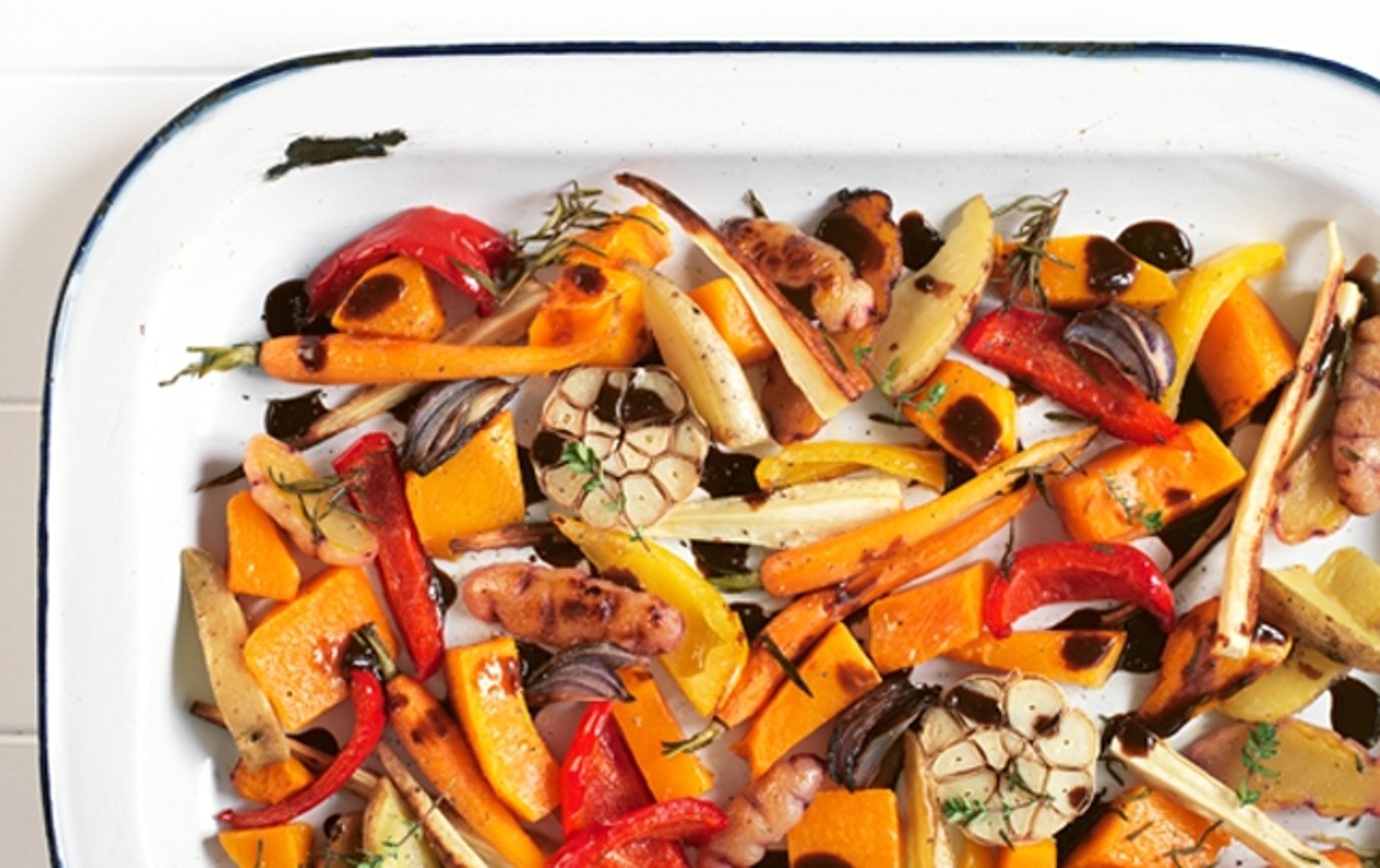 Roast vegies with Marmite glaze