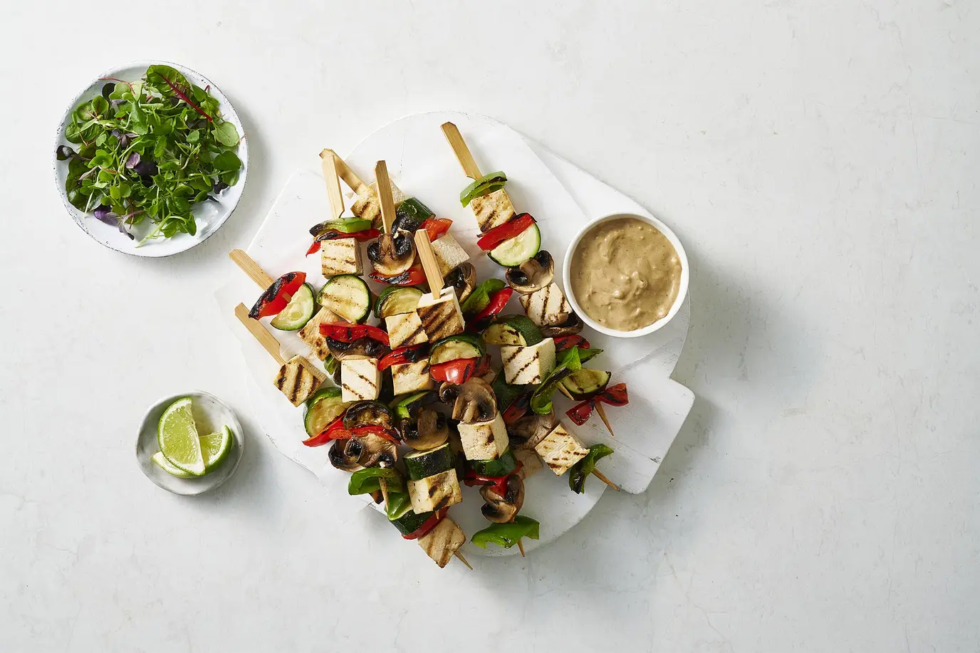 Vegetable and Tofu Kebabs with Satay Sauce