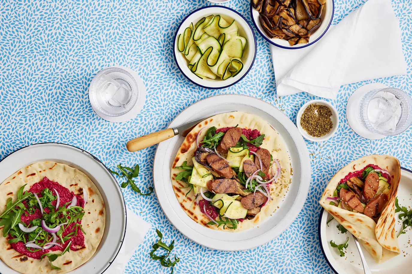 Mediterranean rolls with thick BBQ sausages