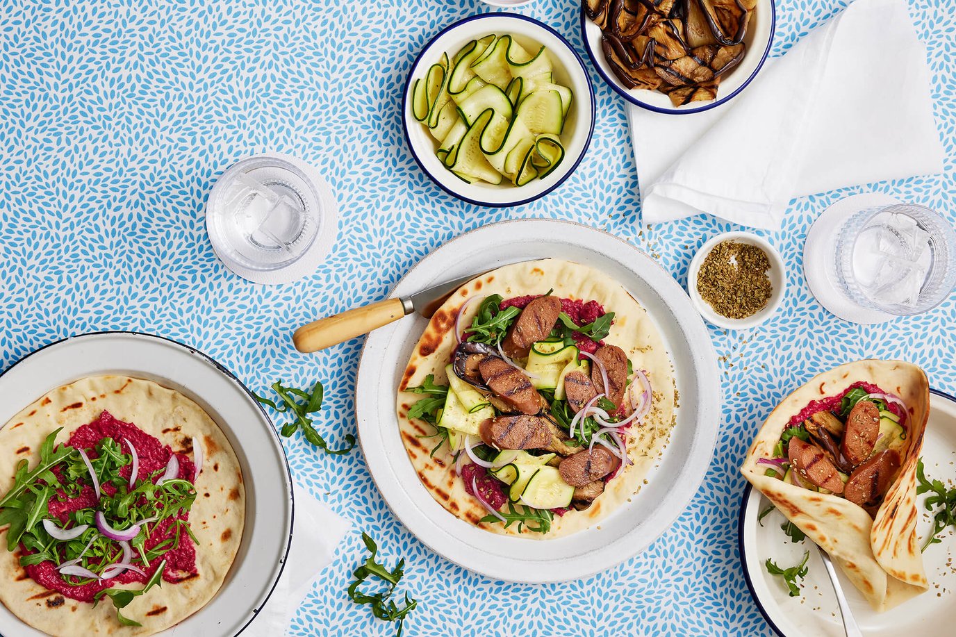 Mediterranean rolls with thick BBQ sausages