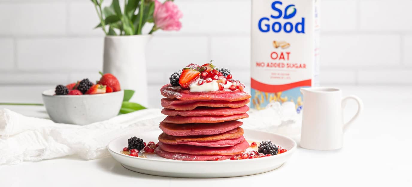 Pink oat milk pancakes