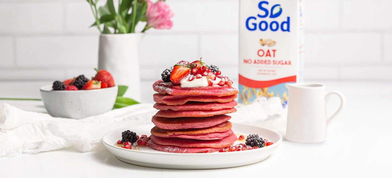 Pink oat milk pancakes Pink oat milk pancakes