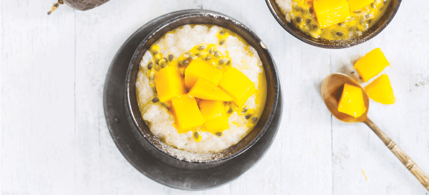 Tapioca pudding with mango, coconut cream and kaffir lime