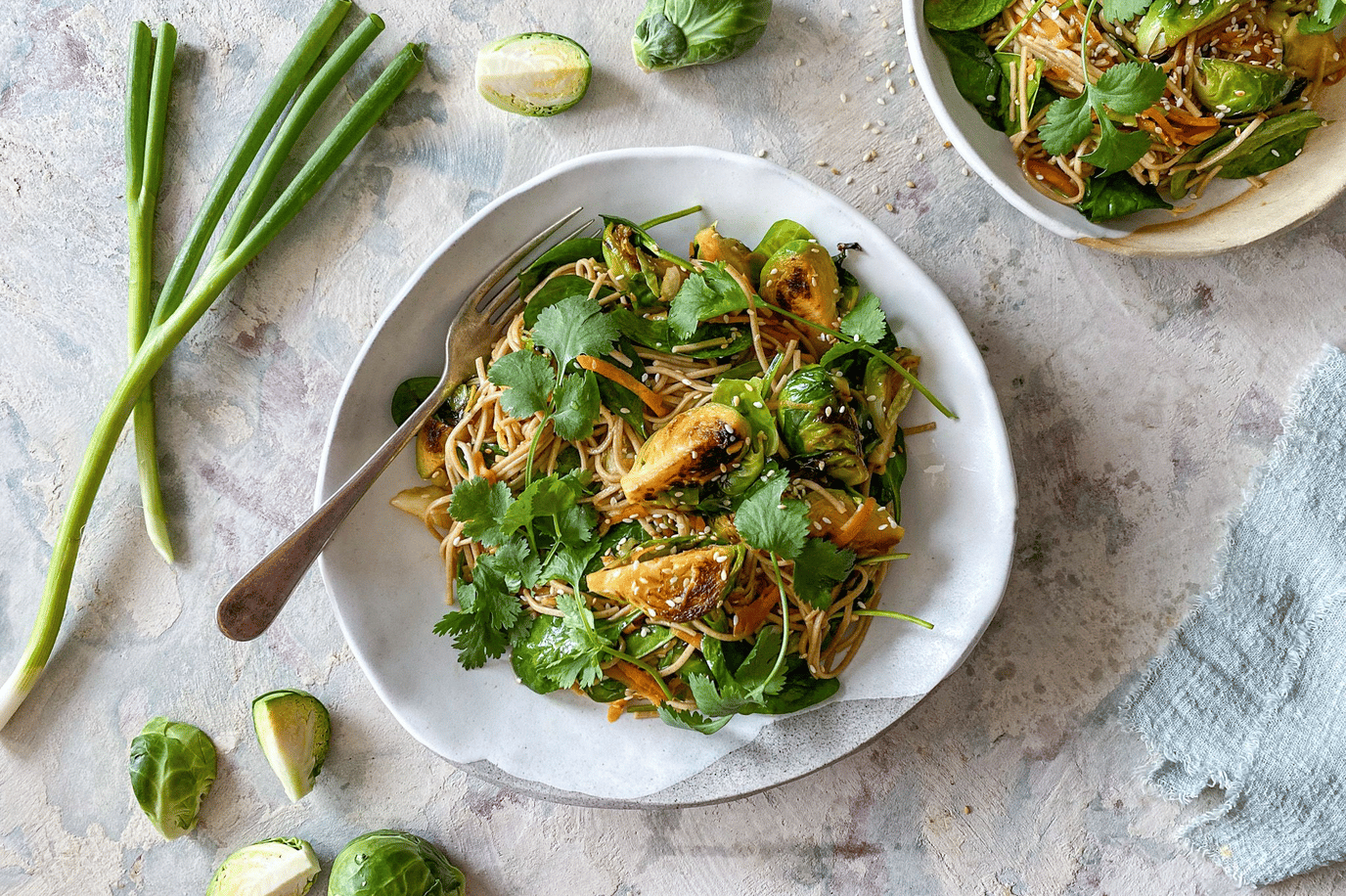 Brussels sprout soba noodle salad