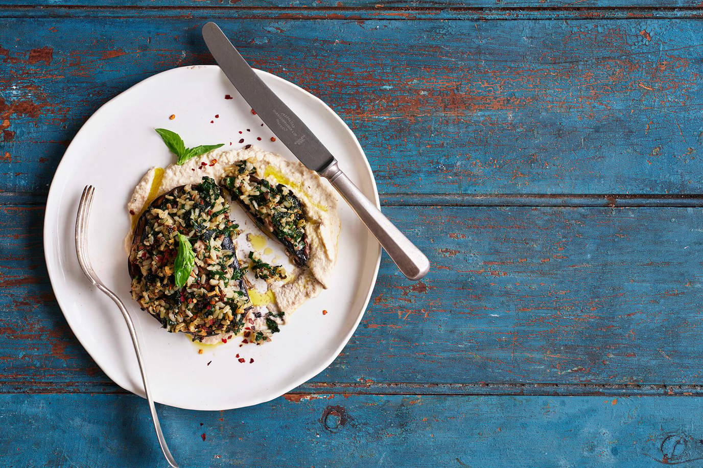Stuffed portobello mushrooms with roasted garlic sauce