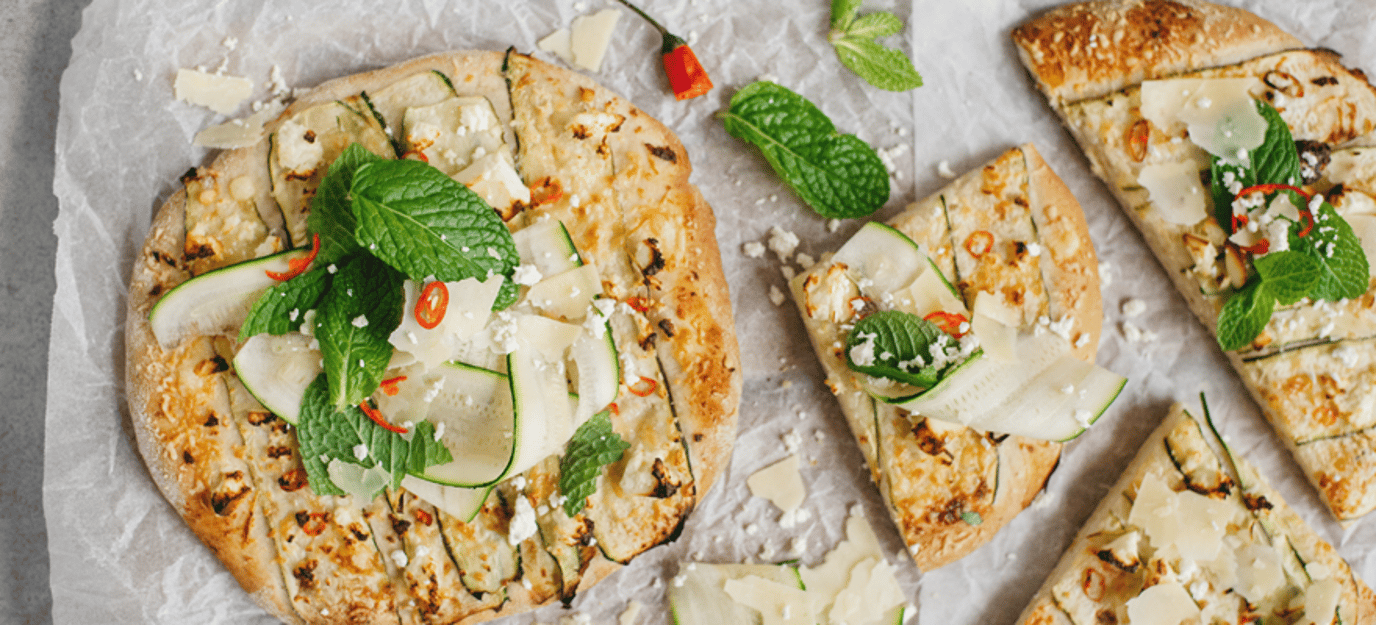 Courgette, lemon and feta pizza