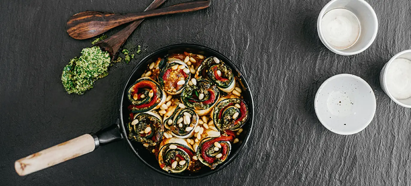 Pesto zucchini roll up lasagne