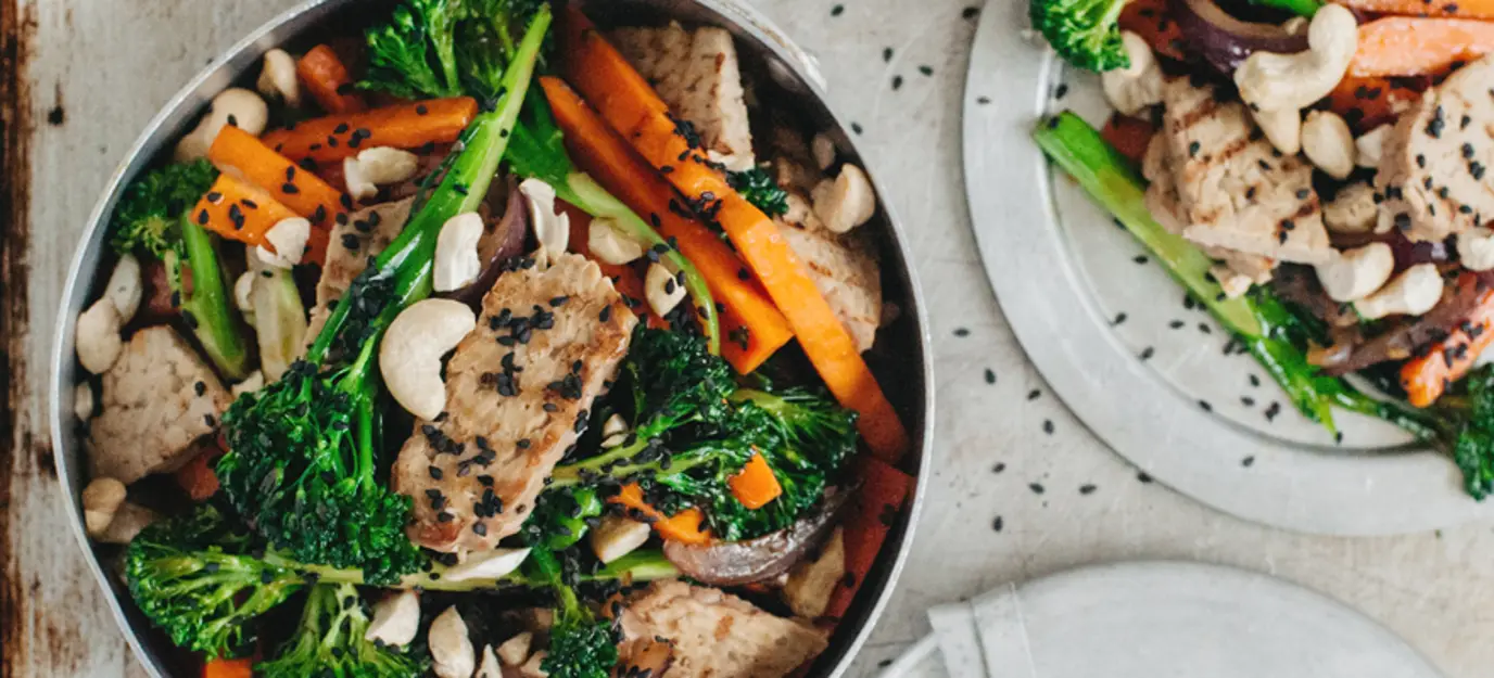 Tempeh and vegetable stir-fry Tempeh and vegetable stir-fry