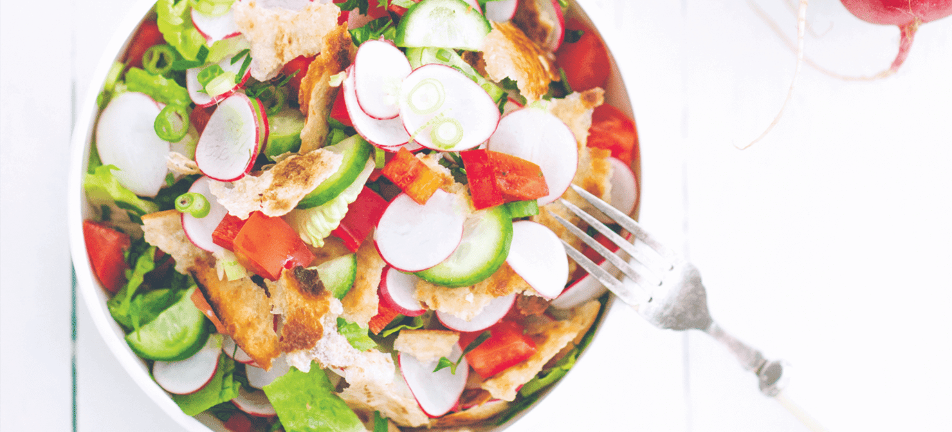 Fattoush salad with toasted bread and sumac Fattoush salad with toasted bread and sumac